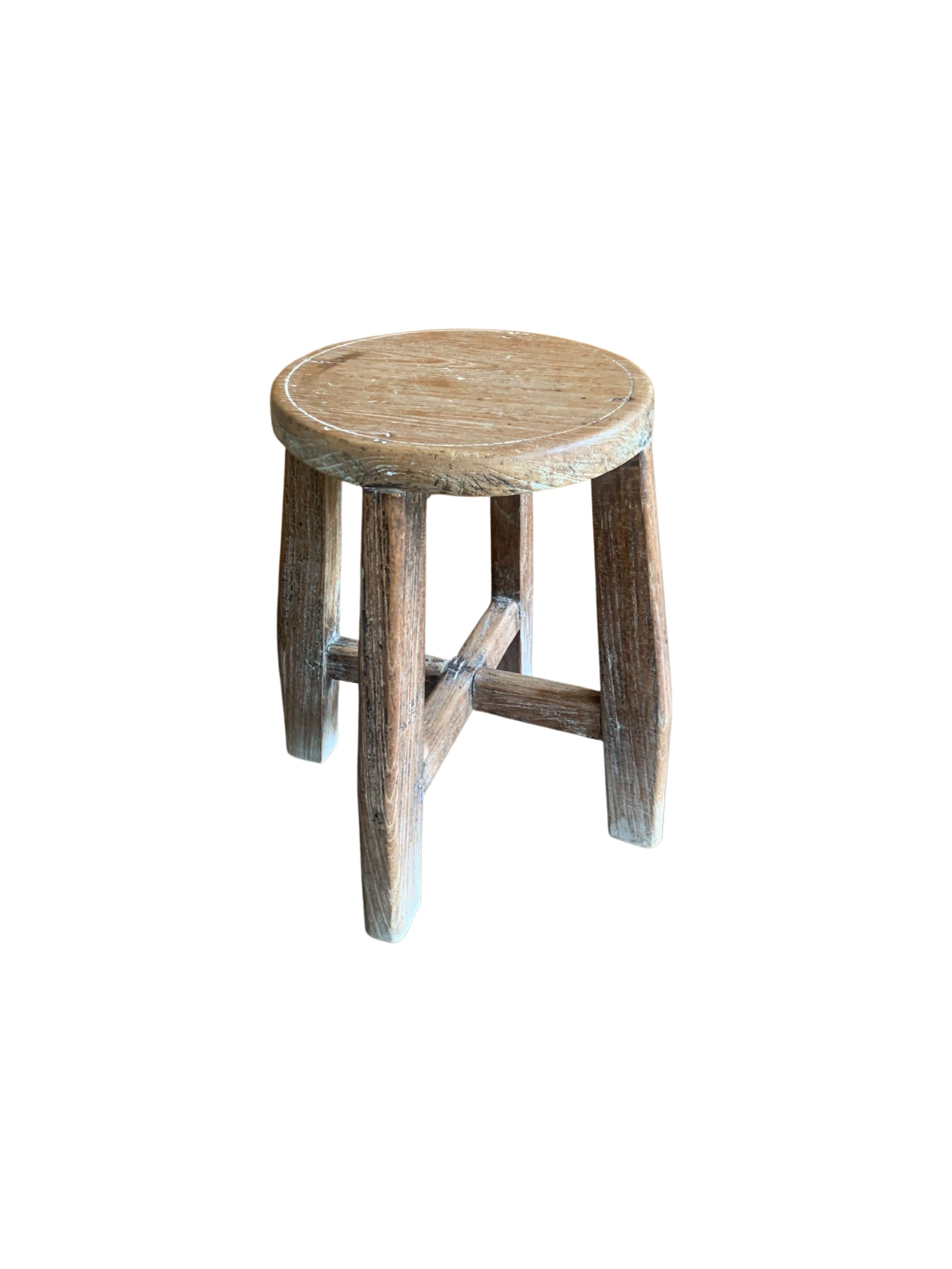Other Vintage Chinese Elm Wood Stool For Sale