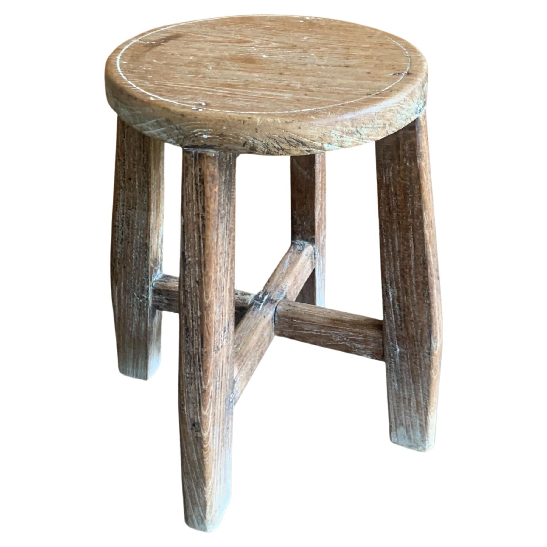 Vintage Chinese Elm Wood Stool For Sale