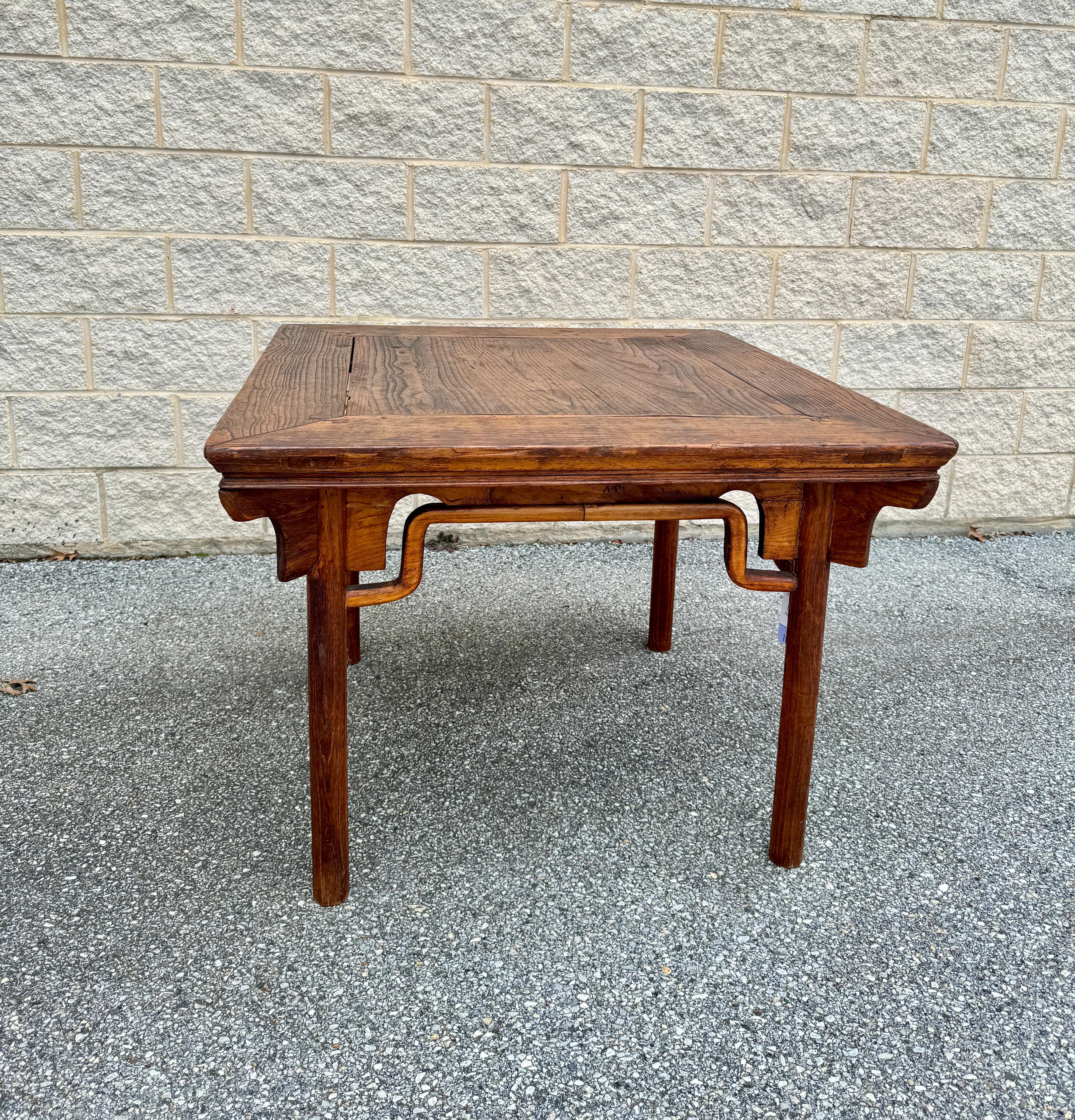 Chinoiserie Vintage Chinese Elmwood Carved Game Table or Dining Table For Sale