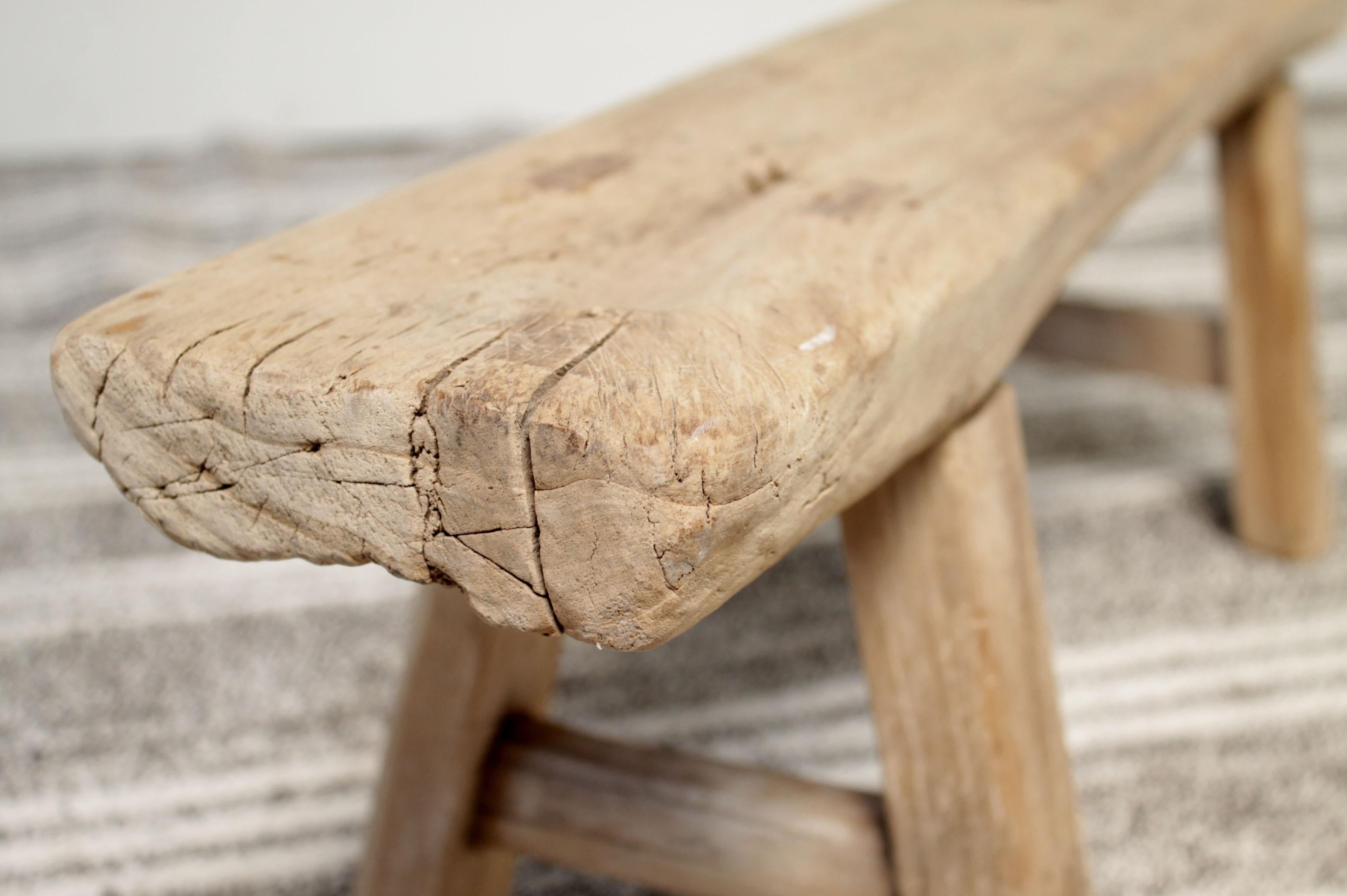 Vintage Chinese elmwood stool raw natural wood finish
Measures: 29