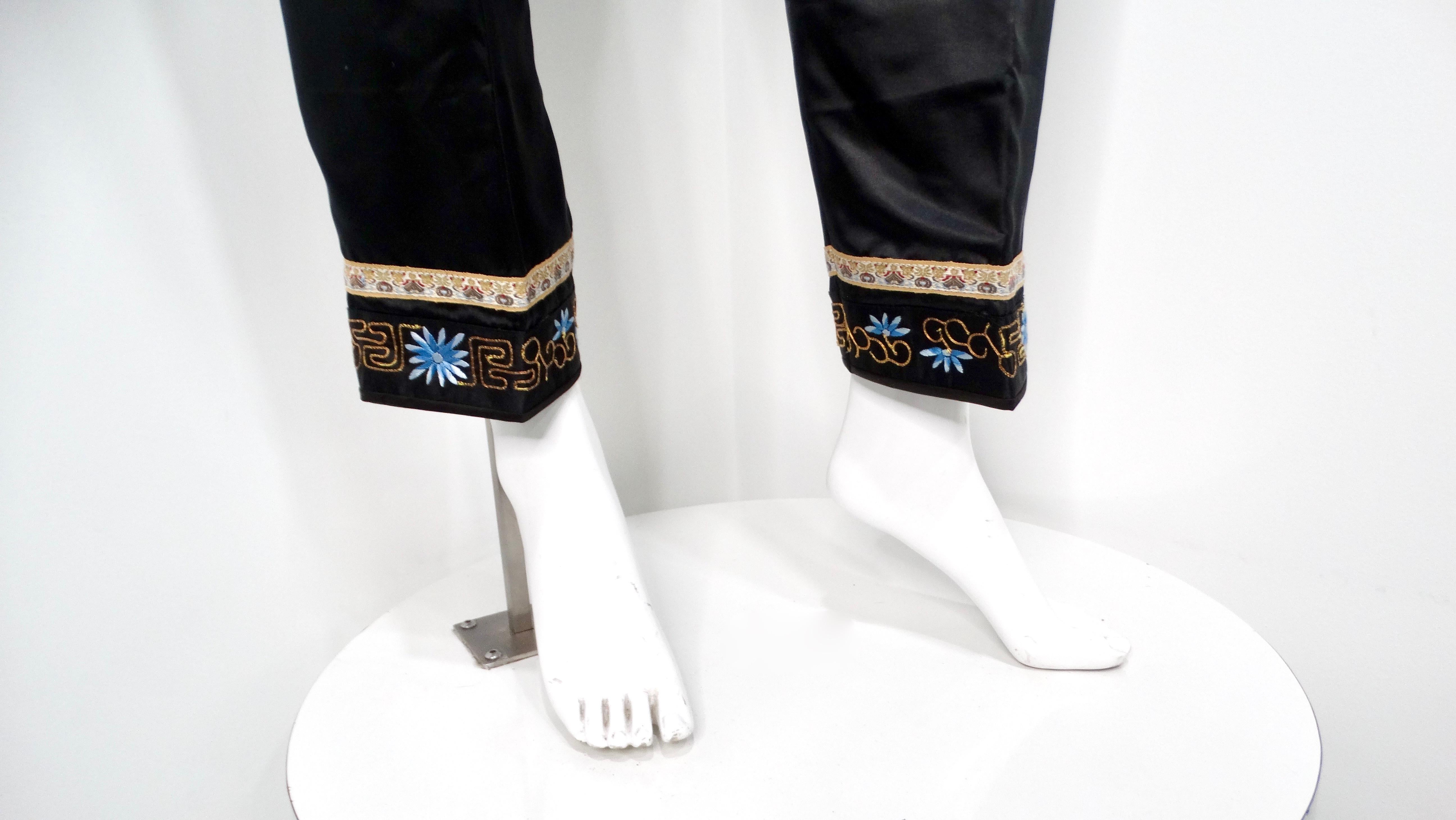 Vintage Chinese Embroidered Black Silk Jacket & Pant Set 3