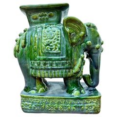 Vintage Chinese Emerald Green Elephant Garden Stool, 1970s Chinoiserie