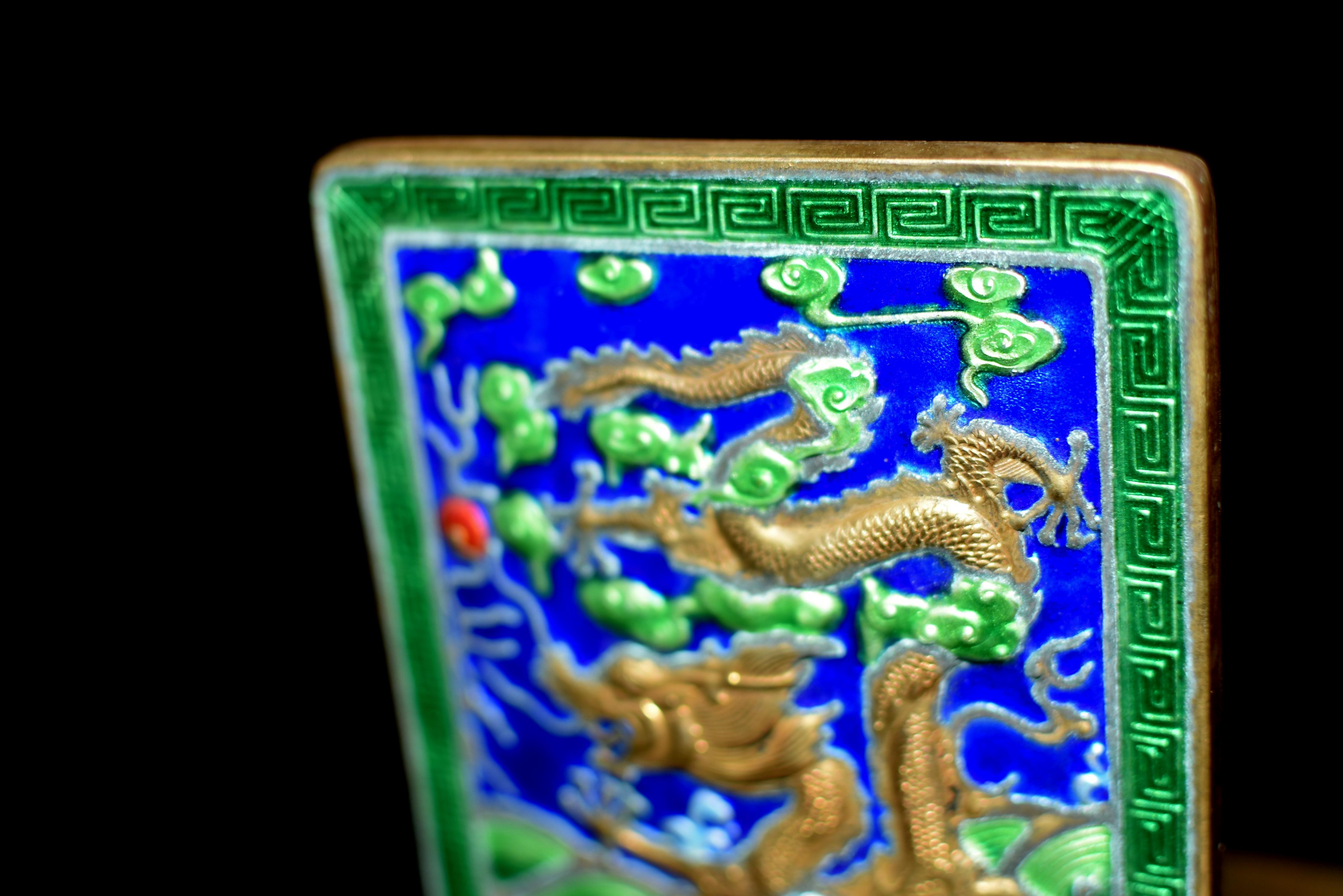 Vintage Chinese Enamel Dragon Bookends For Sale 6