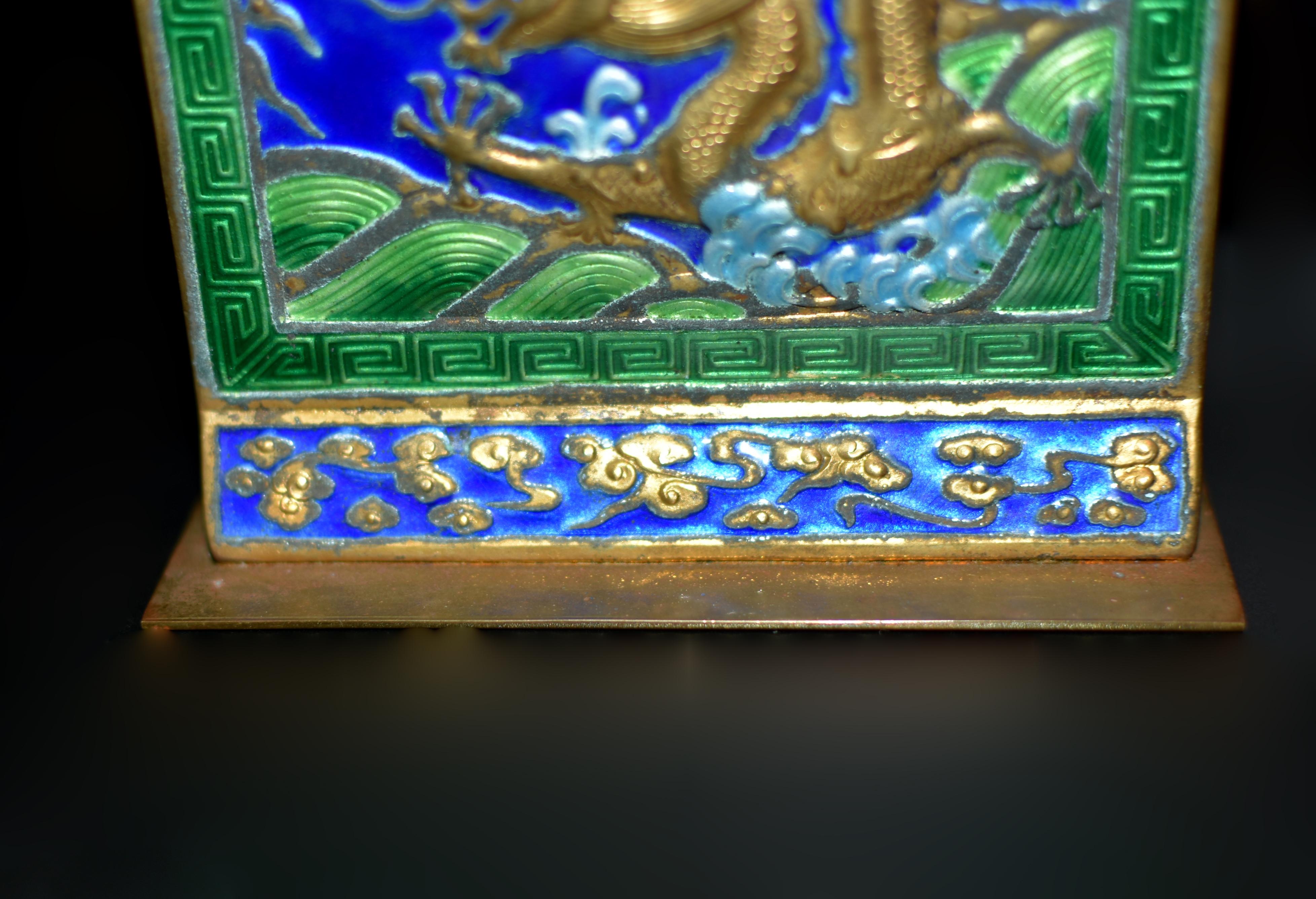 Vintage Chinese Enamel Dragon Bookends For Sale 3
