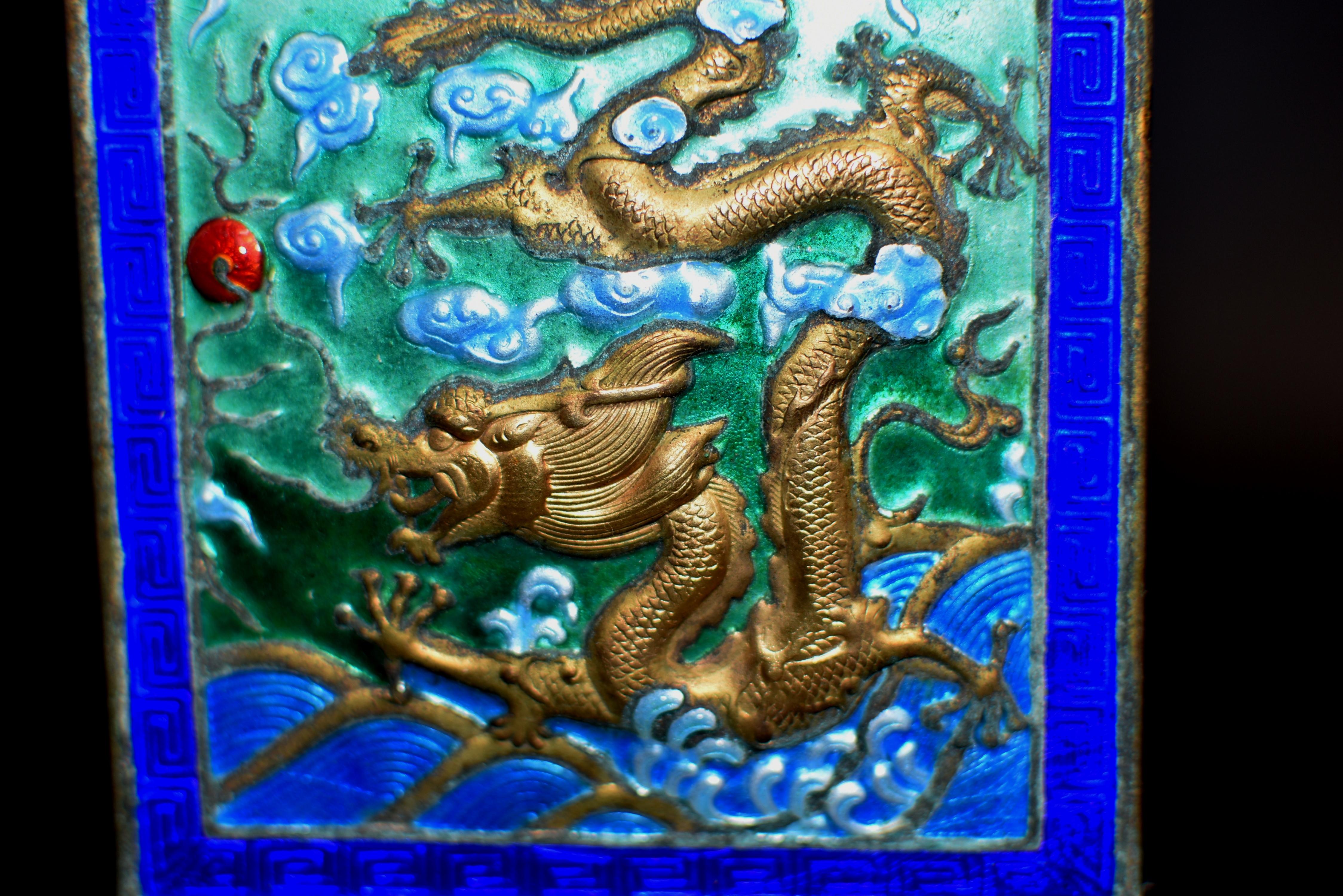 Vintage Chinese Enamel Dragon Bookends Pair 10