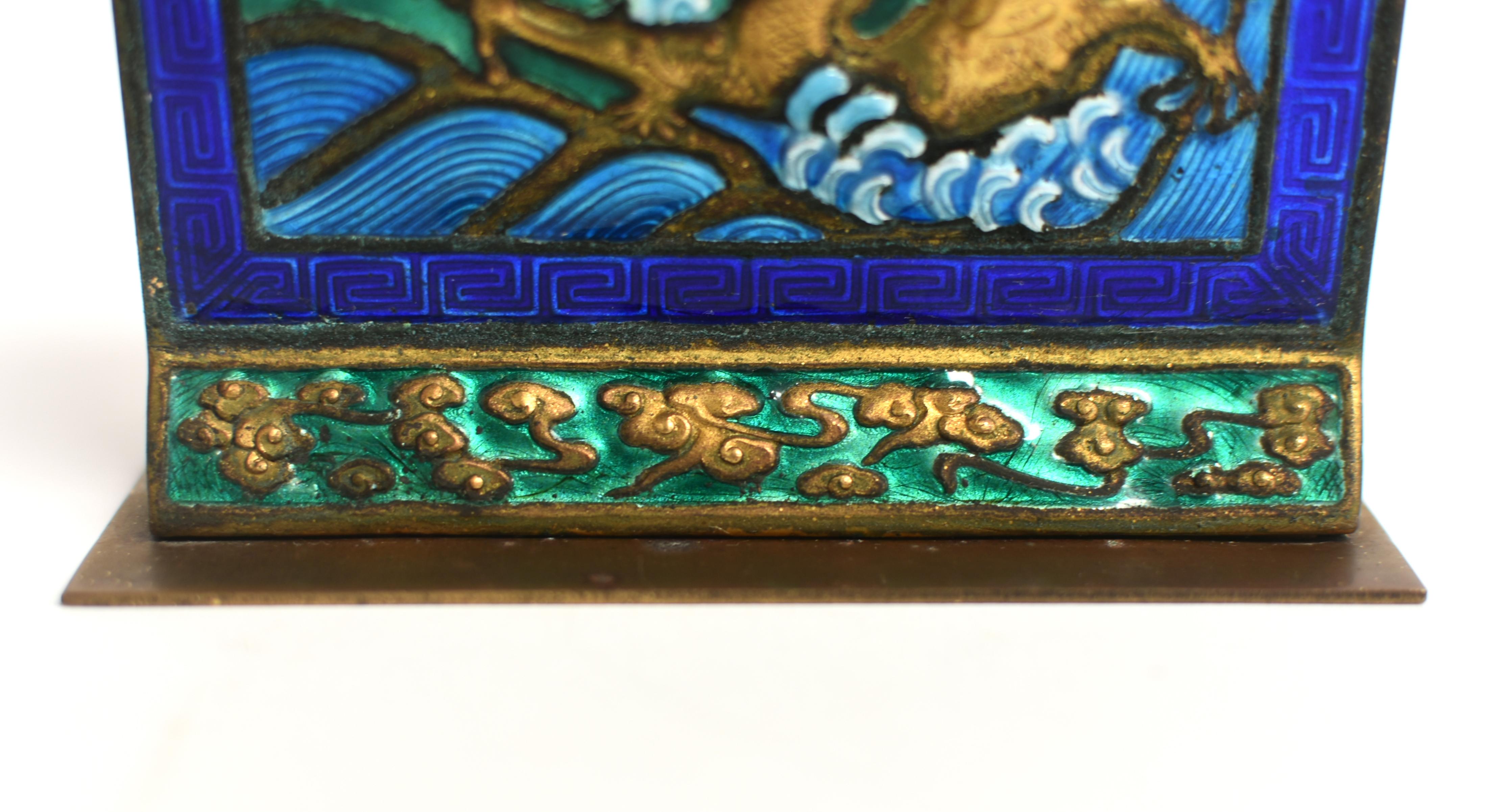 Vintage Chinese Enamel Dragon Bookends Pair 2