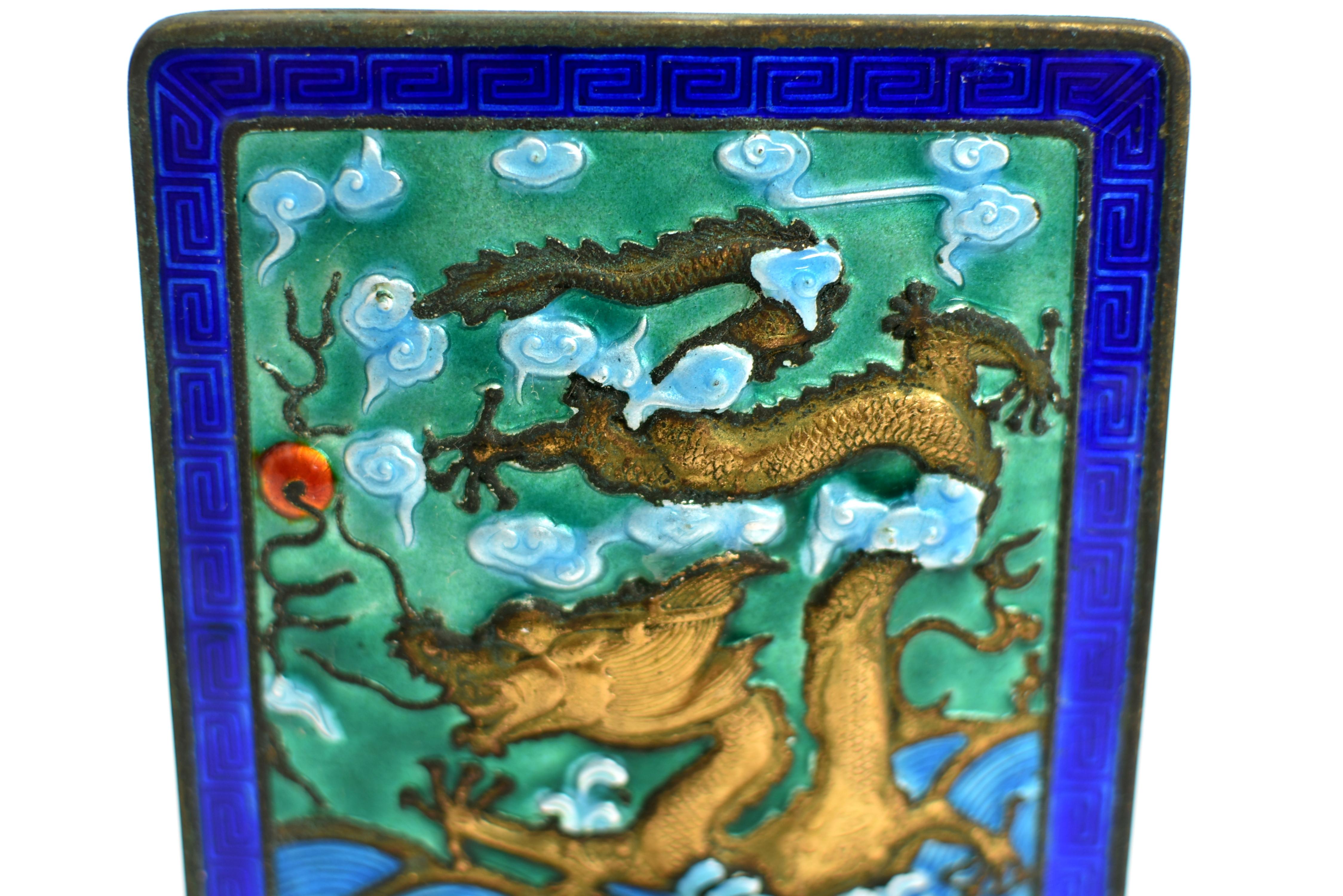 Vintage Chinese Enamel Dragon Bookends Pair 3
