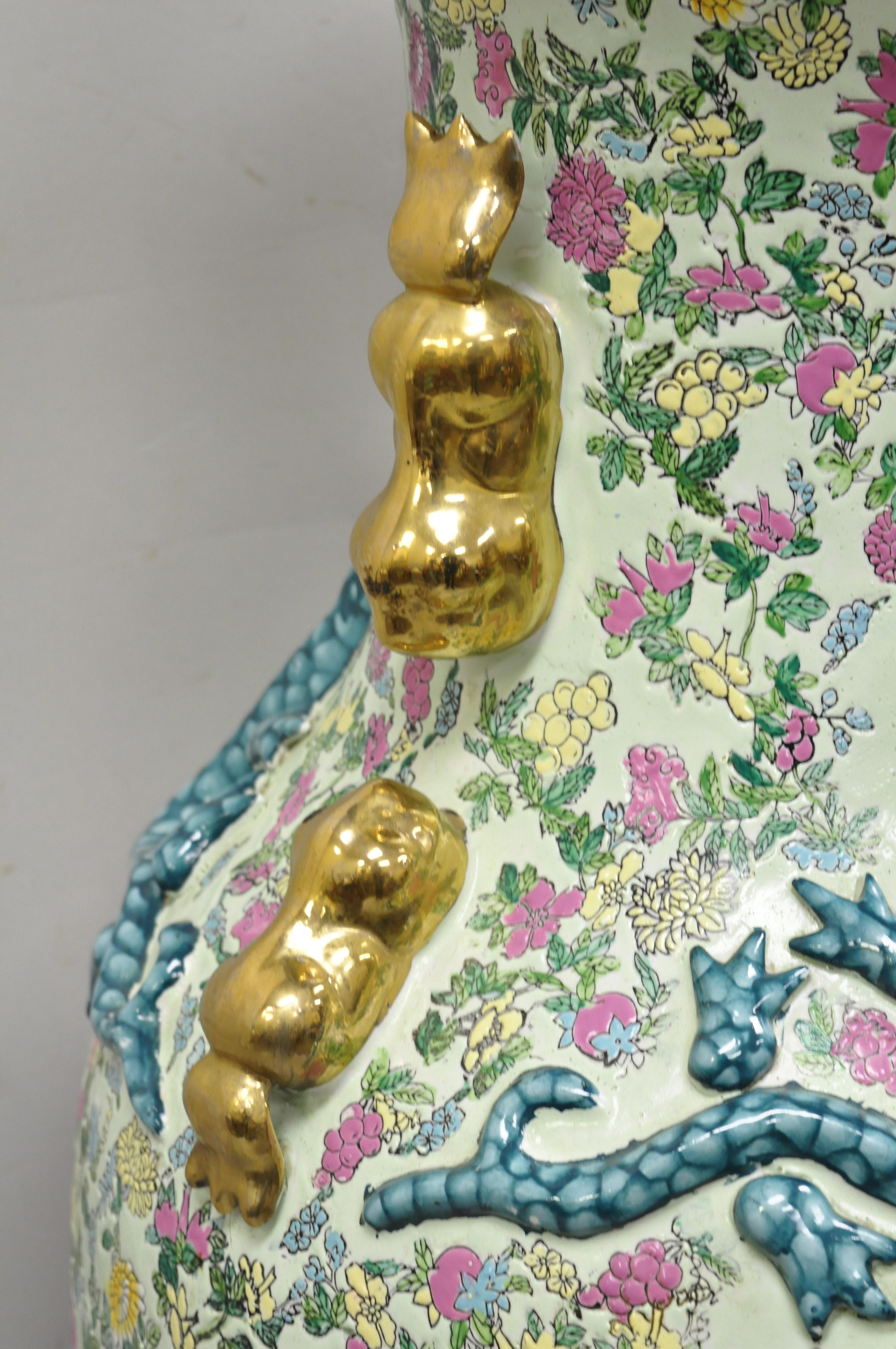 Asian Vintage Chinese Export Large Peacock Rose Medallion Porcelain Palace Urn Vase For Sale
