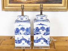 Blue and White Porcelain Jars Table Lamps, Wired for the USA