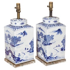 Chinese Export Blue and White Porcelain Jars Made into Wired Table Lamps