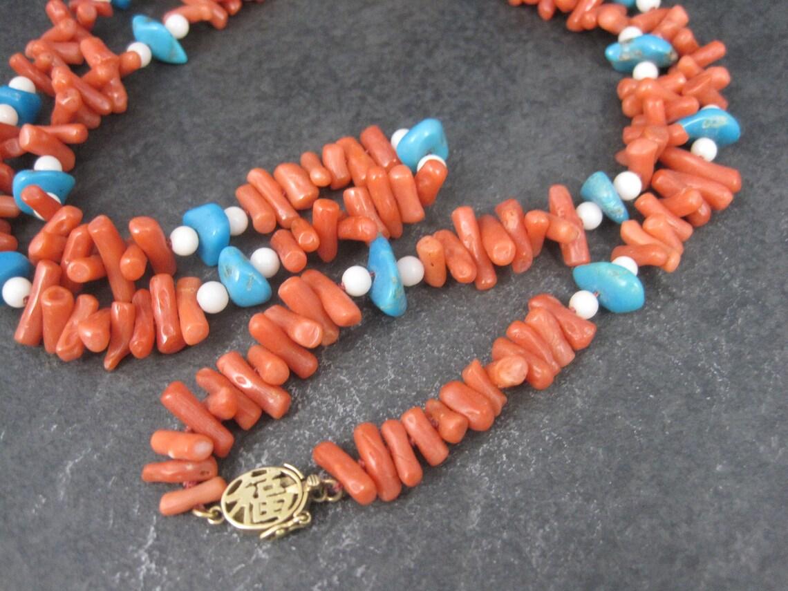 Vintage Chinese Export Coral Turquoise Necklace 30 Inches For Sale 5