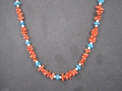 Vintage Chinese Export Coral Turquoise Necklace 30 Inches