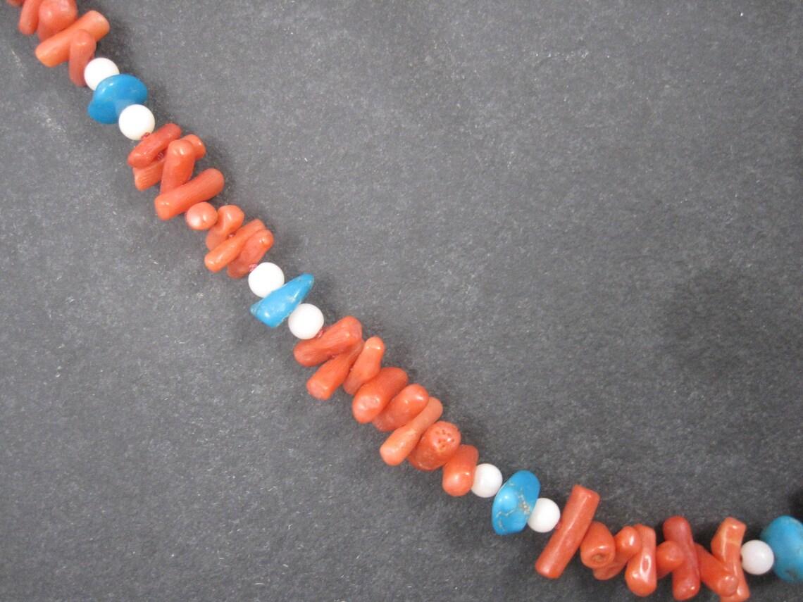 Vintage Chinese Export Coral Turquoise Necklace 30 Inches In Good Condition For Sale In Webster, SD