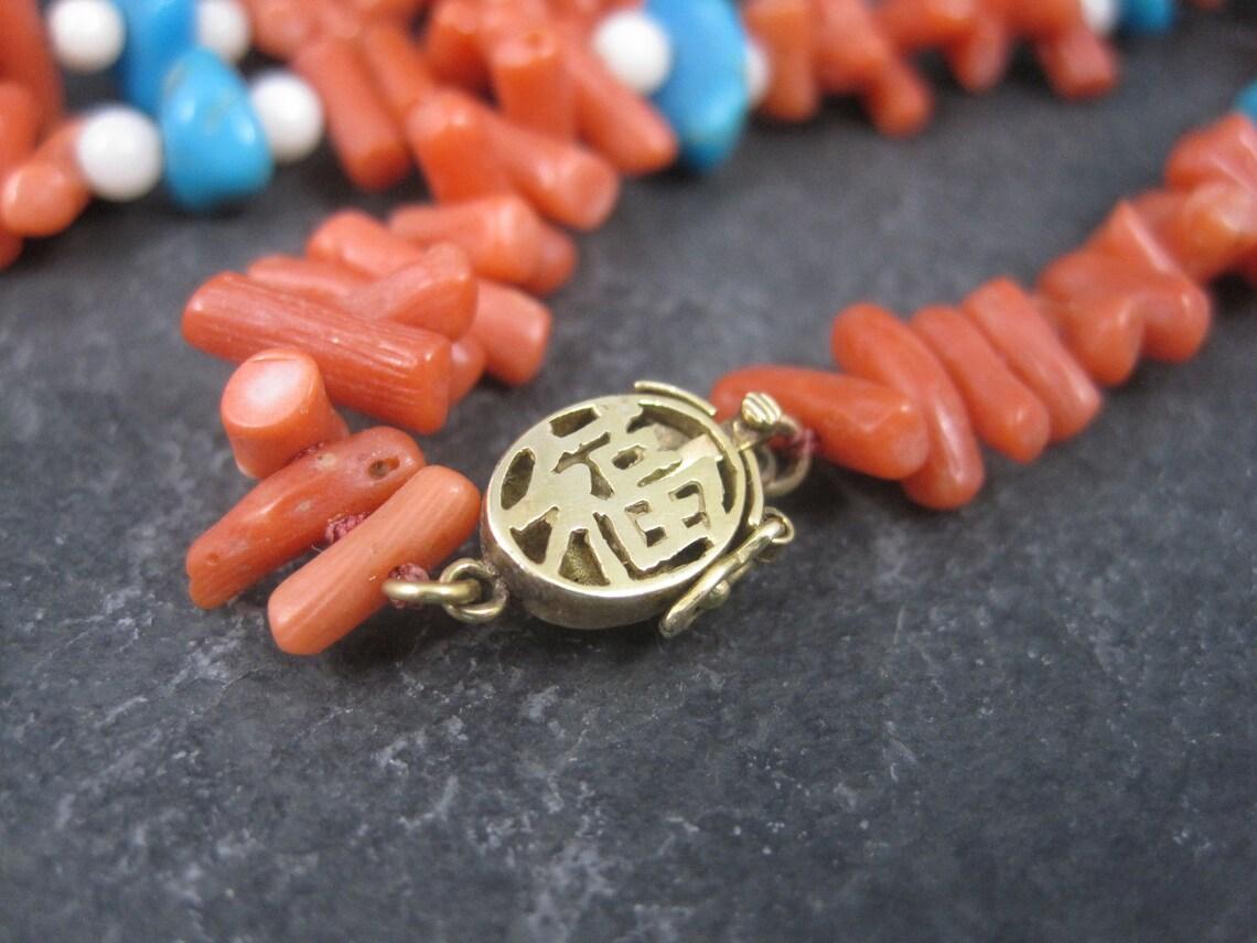 Vintage Chinese Export Coral Turquoise Necklace 30 Inches For Sale 1