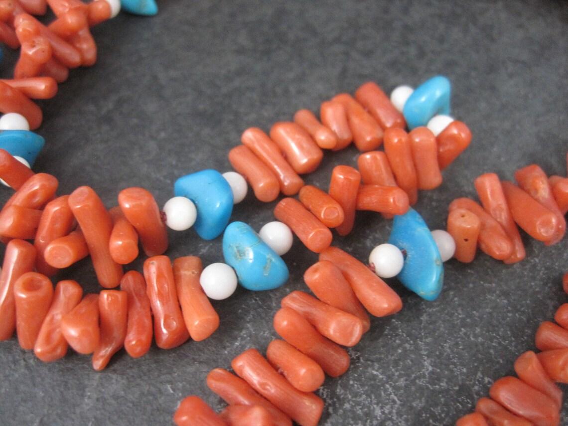 Vintage Chinese Export Coral Turquoise Necklace 30 Inches For Sale 3