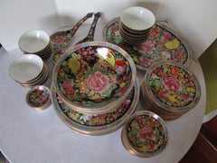 Vintage Chinese Export Famille Noir, Mille Fleurs Dinner Service