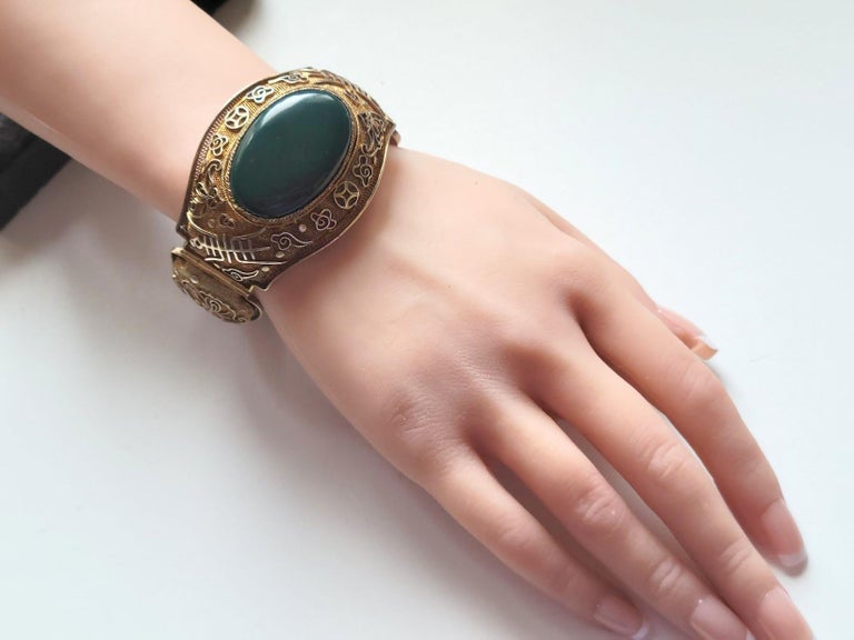 Bracelet Vintage Argent Sterling Filigrané, Années 50, Avec Améthyste Naturelle