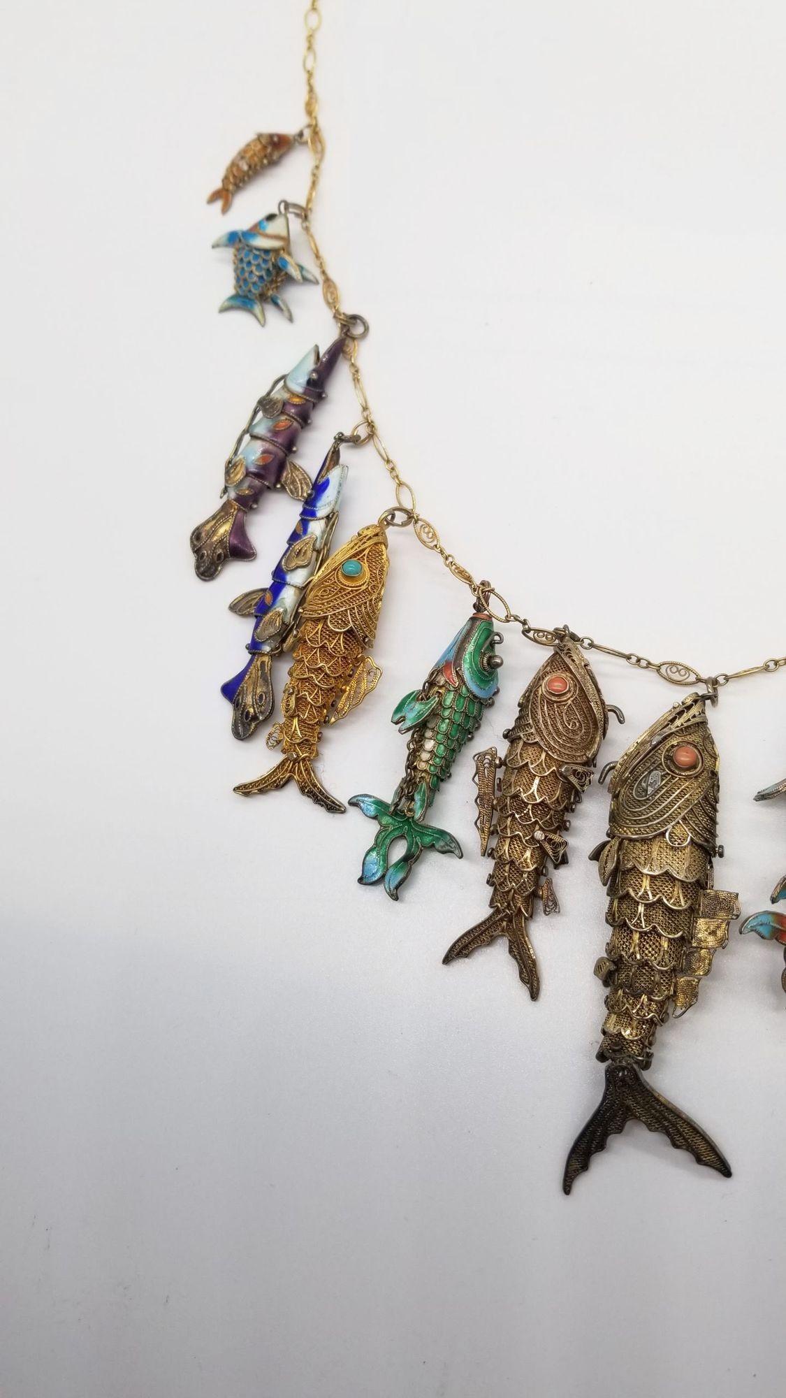 Metal Vintage Chinese Export Koi Fish Necklace from the 1920s-1940