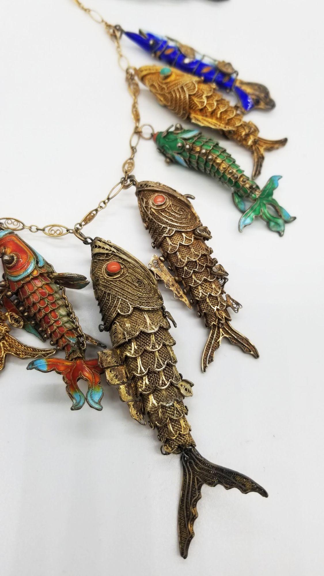 Vintage Chinese Export Koi Fish Necklace from the 1920s-1940 For Sale 2