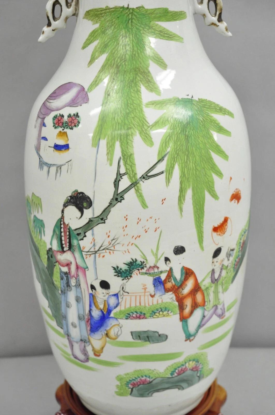 Vintage Chinese Export Large White Porcelain Figural Jardiniere Table Lamp For Sale 6