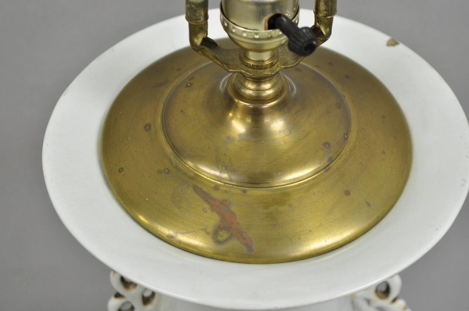 20th Century Vintage Chinese Export Large White Porcelain Figural Jardiniere Table Lamp For Sale