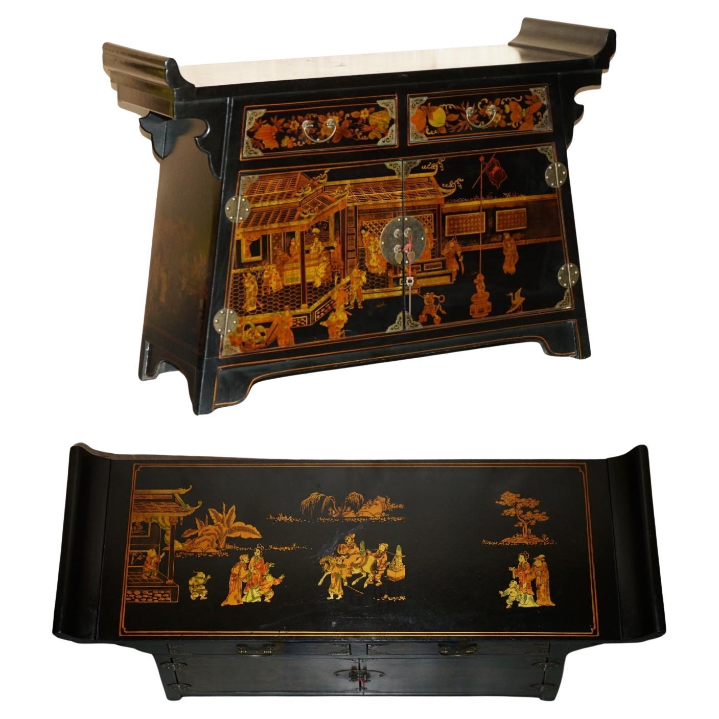 ViNTAGE CHINESE EXPORT MID CENTURY CHINOISERIE TEMPLE PAGODA STYLE SIDEBOARD