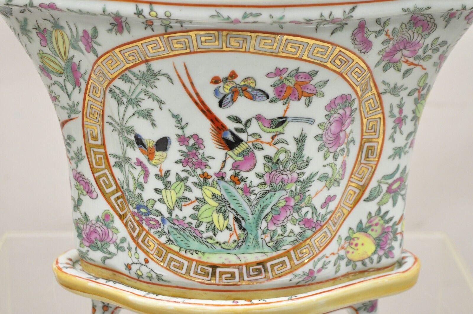 Vintage Chinese Export Porcelain Bird Painted Cachepot Flower Pot - a Pair For Sale 8
