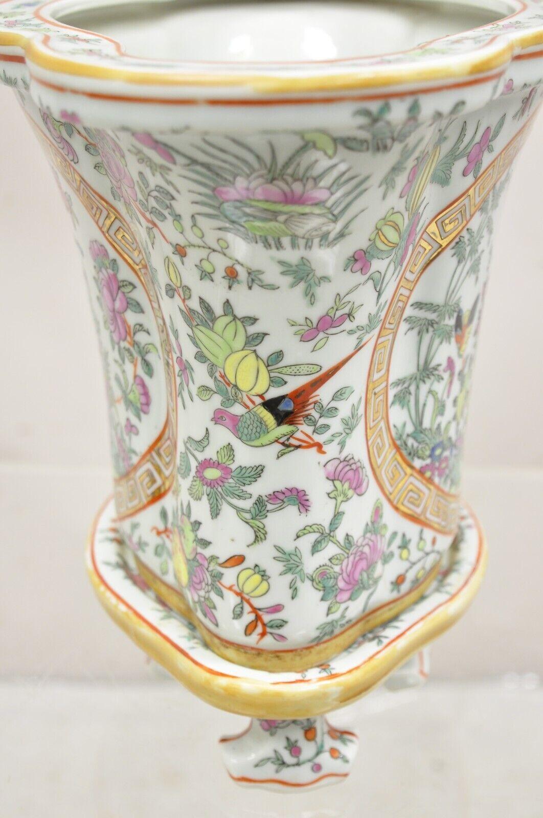 Vintage Chinese Export Porcelain Bird Painted Cachepot Flower Pot - a Pair For Sale 3