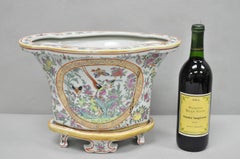 Vintage Chinese Export Porcelain Bird Painted Cachepot Flower Pot Vase