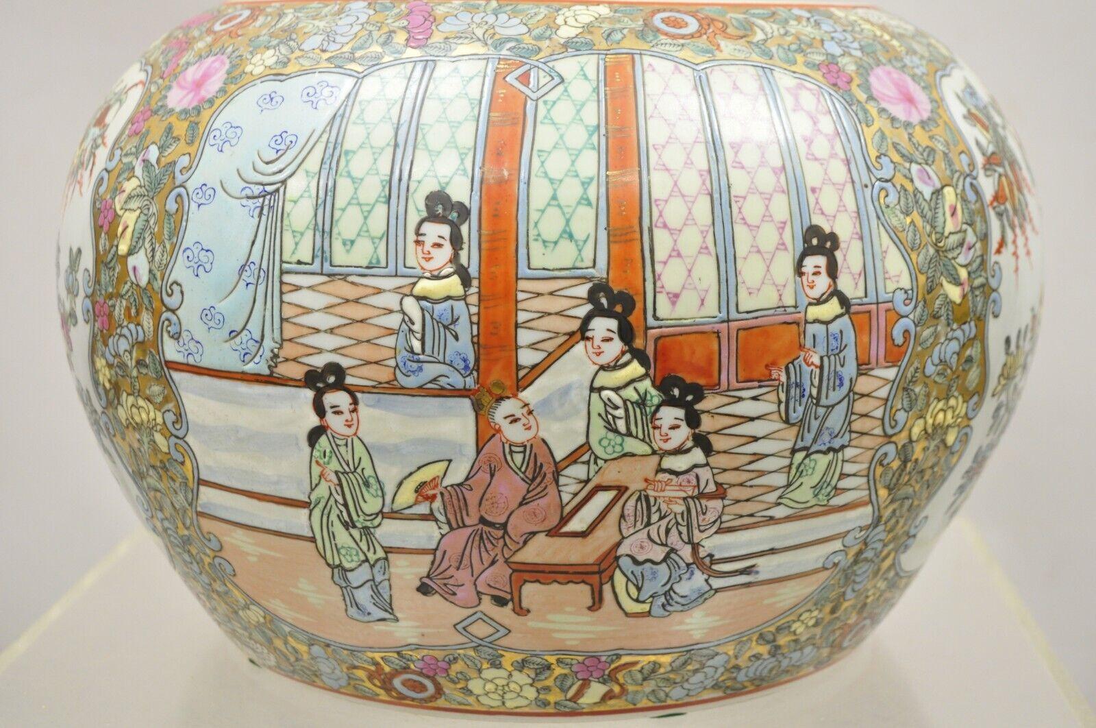 Vintage Chinese Export Porcelain Bulbous Vase with Figural Scenes. Item features unique scenes to both sides, beautiful color, very nice vintage item, great style and form. Circa Late 20th Century. Measurements: 10