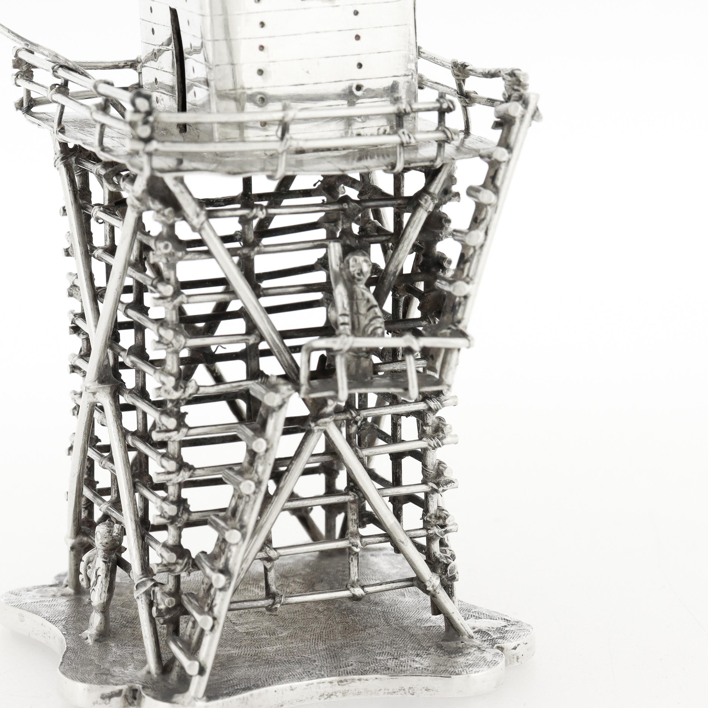 Vintage Chinese Export Silver Military Lookout Tower & Soldier Silver Model For Sale 6