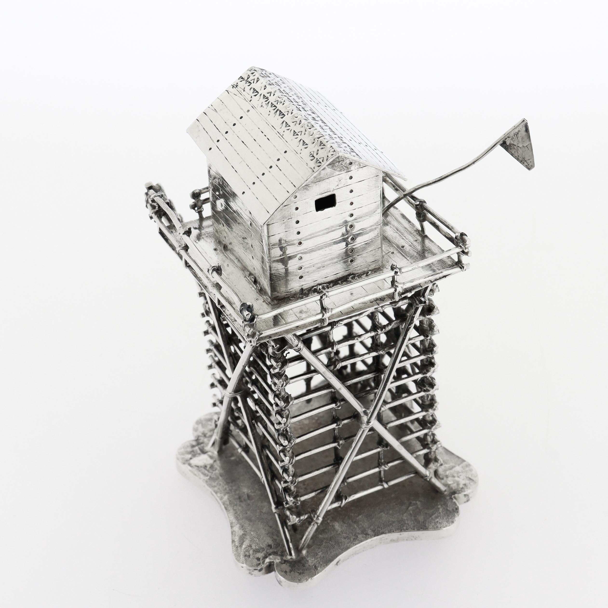 Vintage Chinese Export Silver Military Lookout Tower & Soldier Silver Model For Sale 10