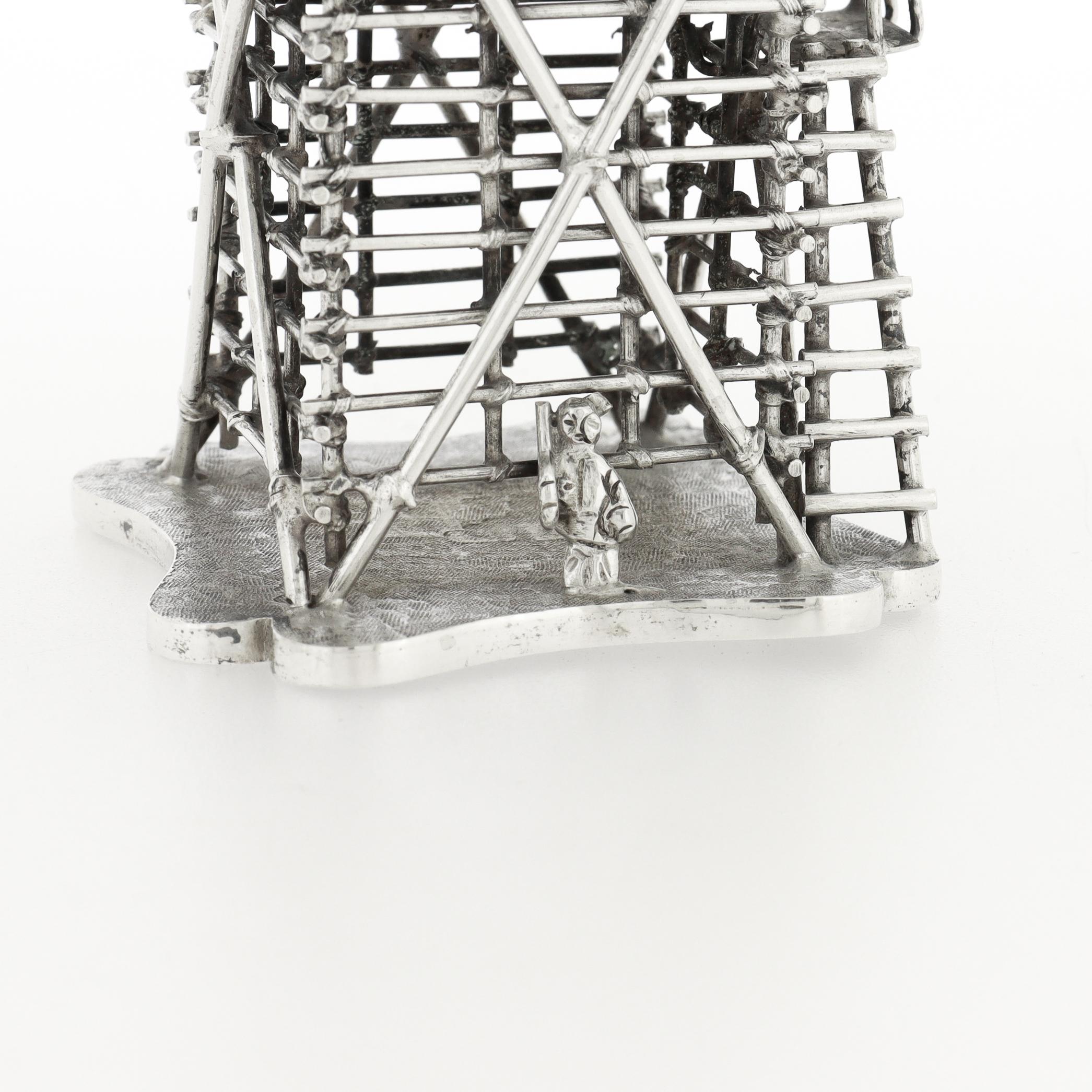 Vintage Chinese Export Silver Military Lookout Tower & Soldier Silver Model For Sale 5