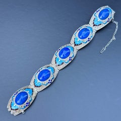 Pulsera vintage de plata de ley con filigrana, lapislázuli y esmalte, de exportación china, de los años 70