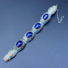 Pulsera vintage de plata de ley con filigrana, lapislázuli y esmalte, de exportación china, de los años 70
