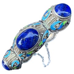 Pulsera vintage de plata de ley con filigrana, lapislázuli y esmalte, de exportación china, de los años 70