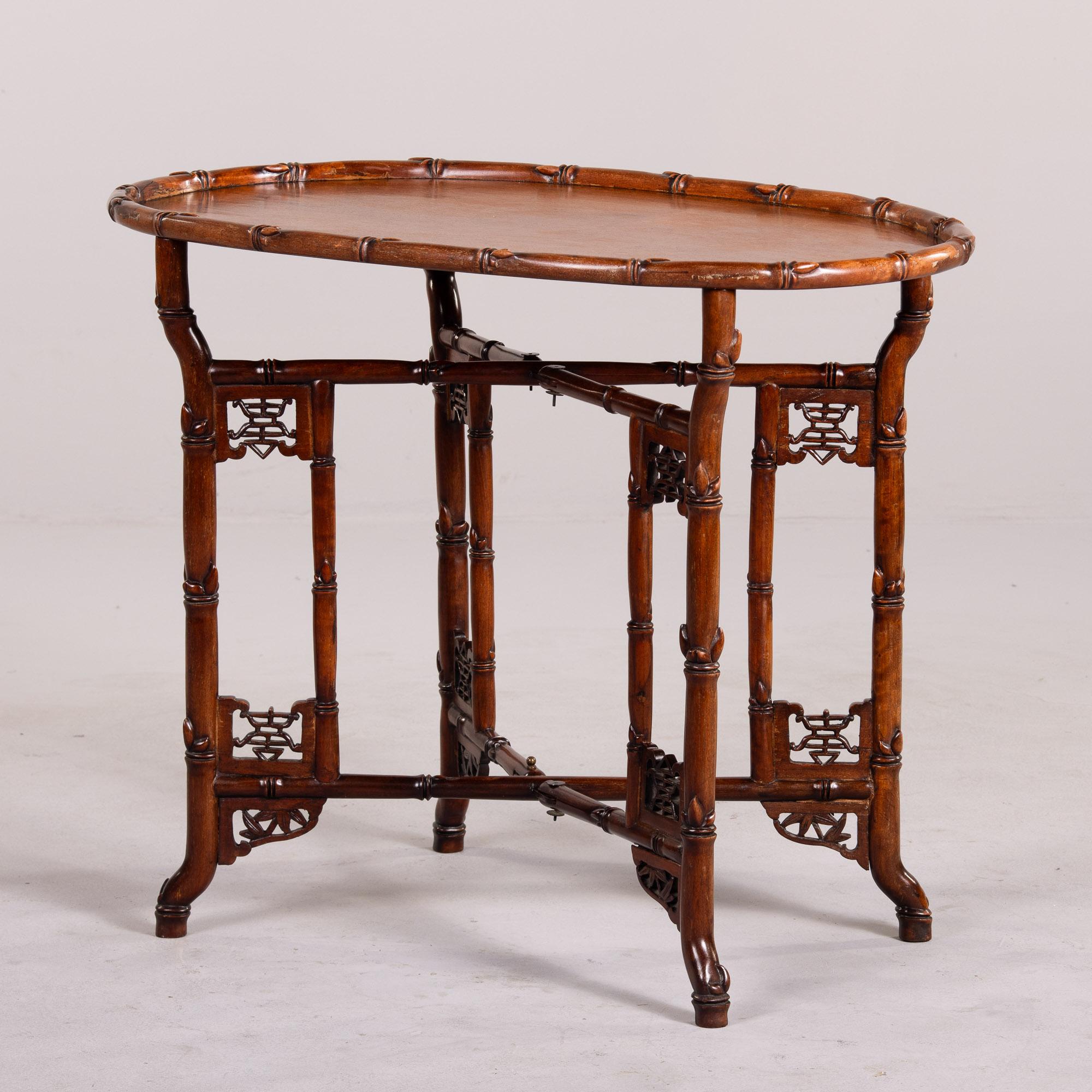 Vintage Chinese Export Tray Table with Faux Bamboo Base For Sale 5