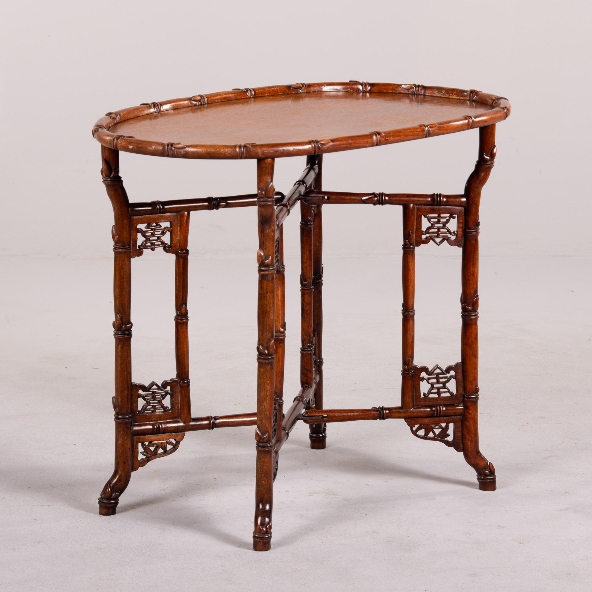 Vintage Chinese Export Tray Table with Faux Bamboo Base For Sale 8