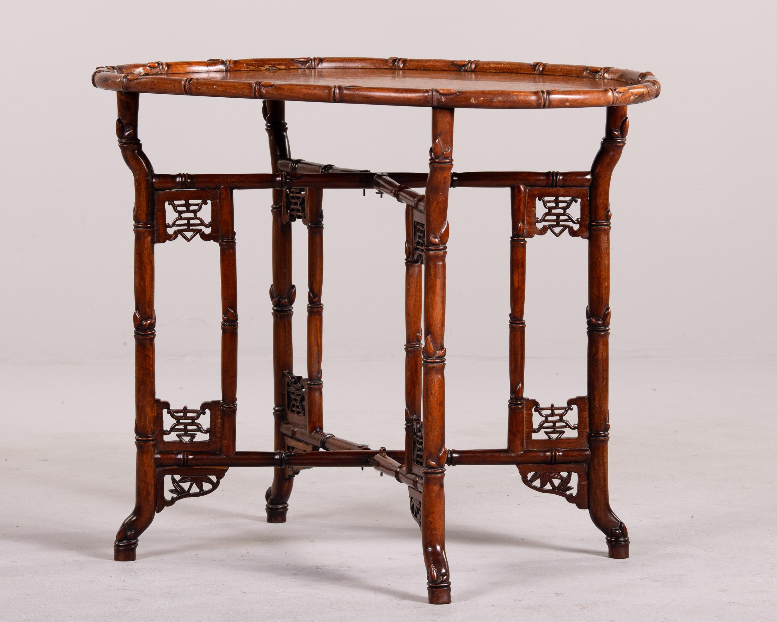 Vintage Chinese Export Tray Table with Faux Bamboo Base For Sale 2