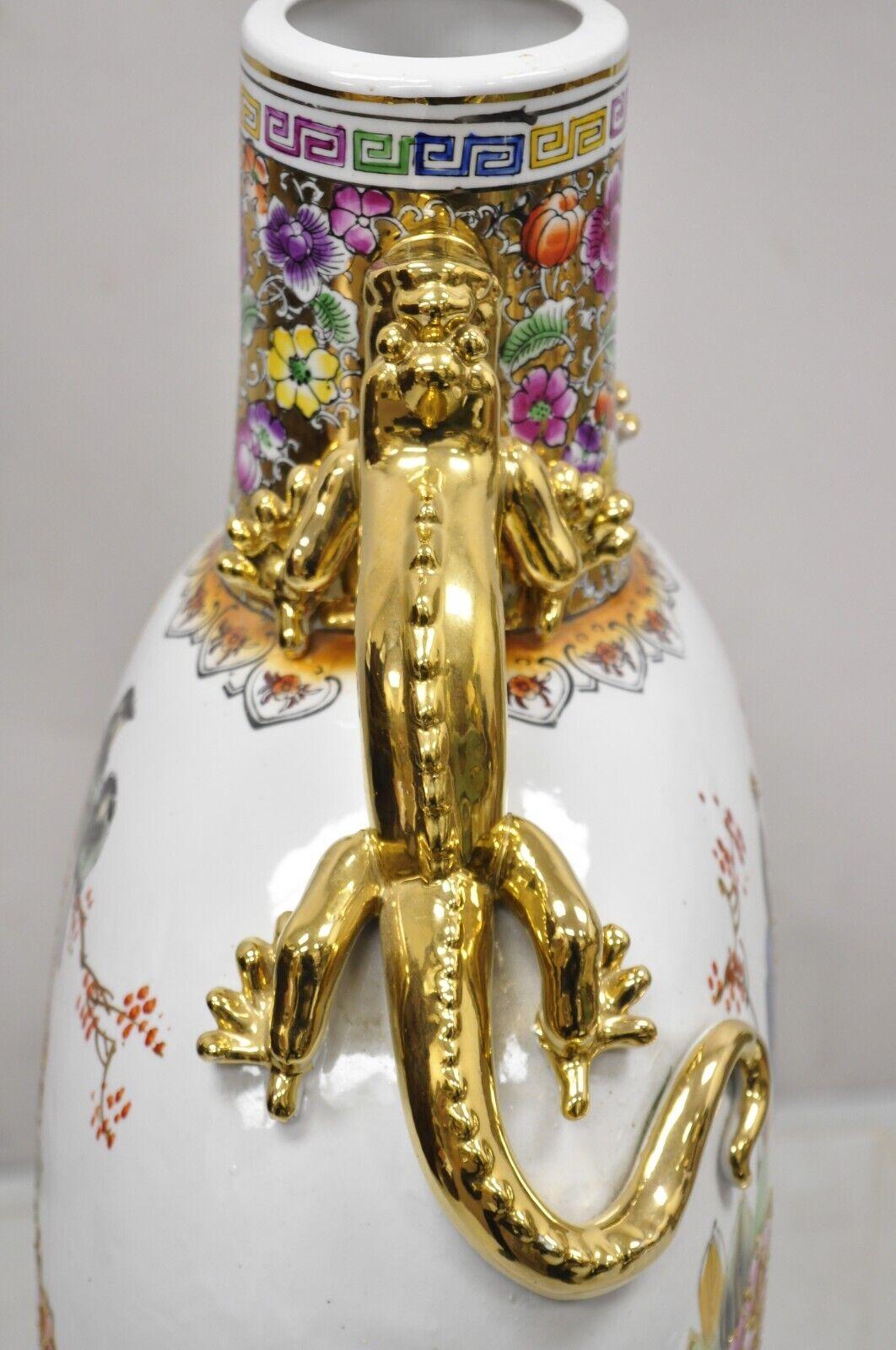 Vintage Chinese Famille Porcelain Rose Moon Flask Vase with Peacock For Sale 2