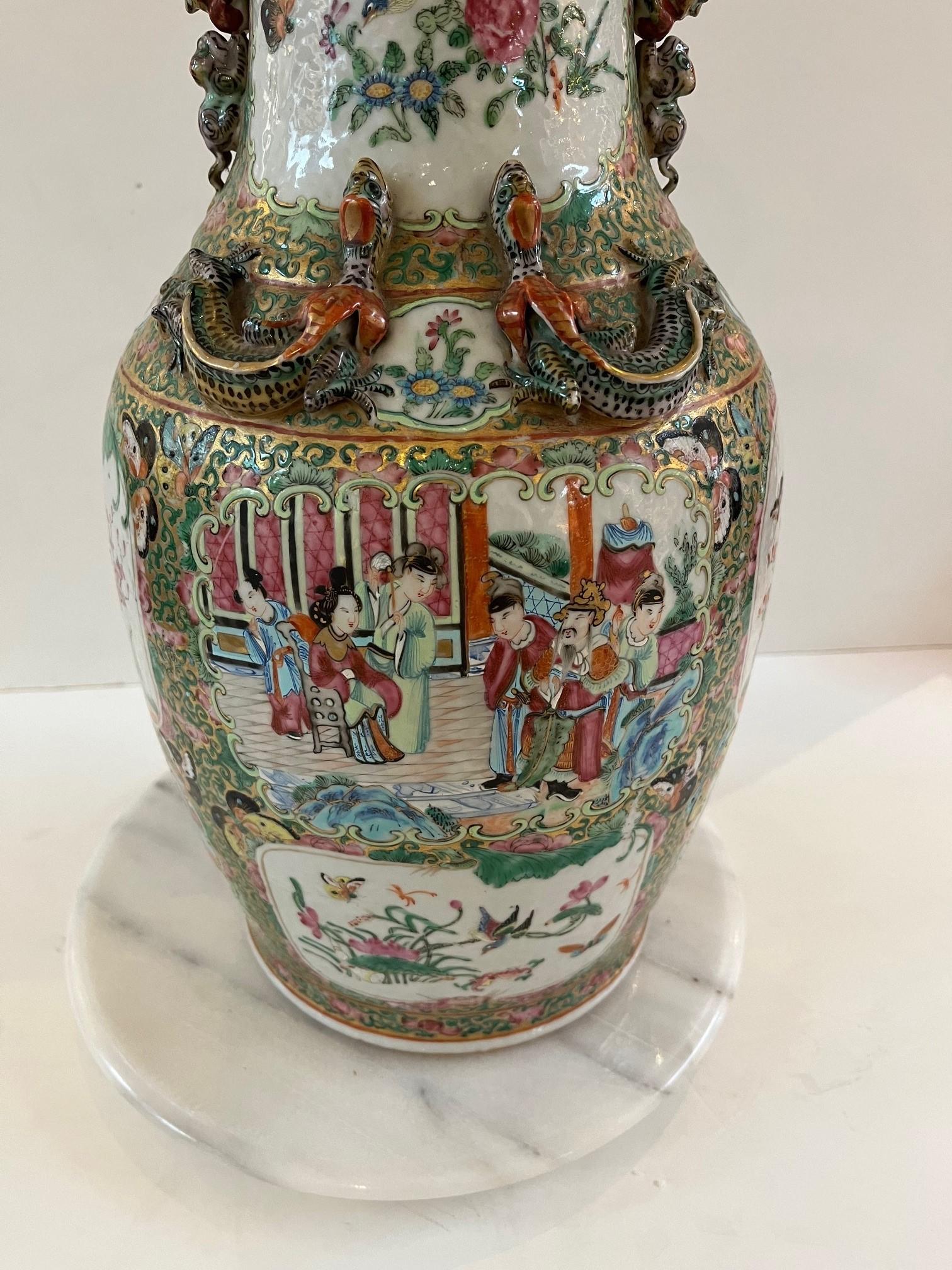Vintage Chinese Famille Rose Baluster Vase Painted in Canton Style Figural For Sale 4