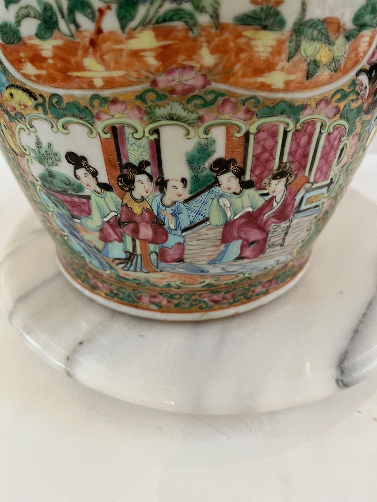 19th Century Vintage Chinese Famille Rose Baluster Vase Painted in Canton Style Figural For Sale