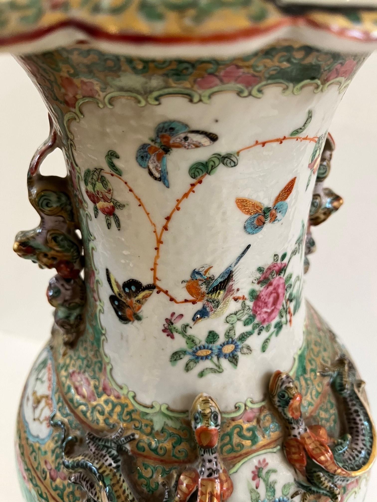 Vintage Chinese Famille Rose Baluster Vase Painted in Canton Style Figural For Sale 1
