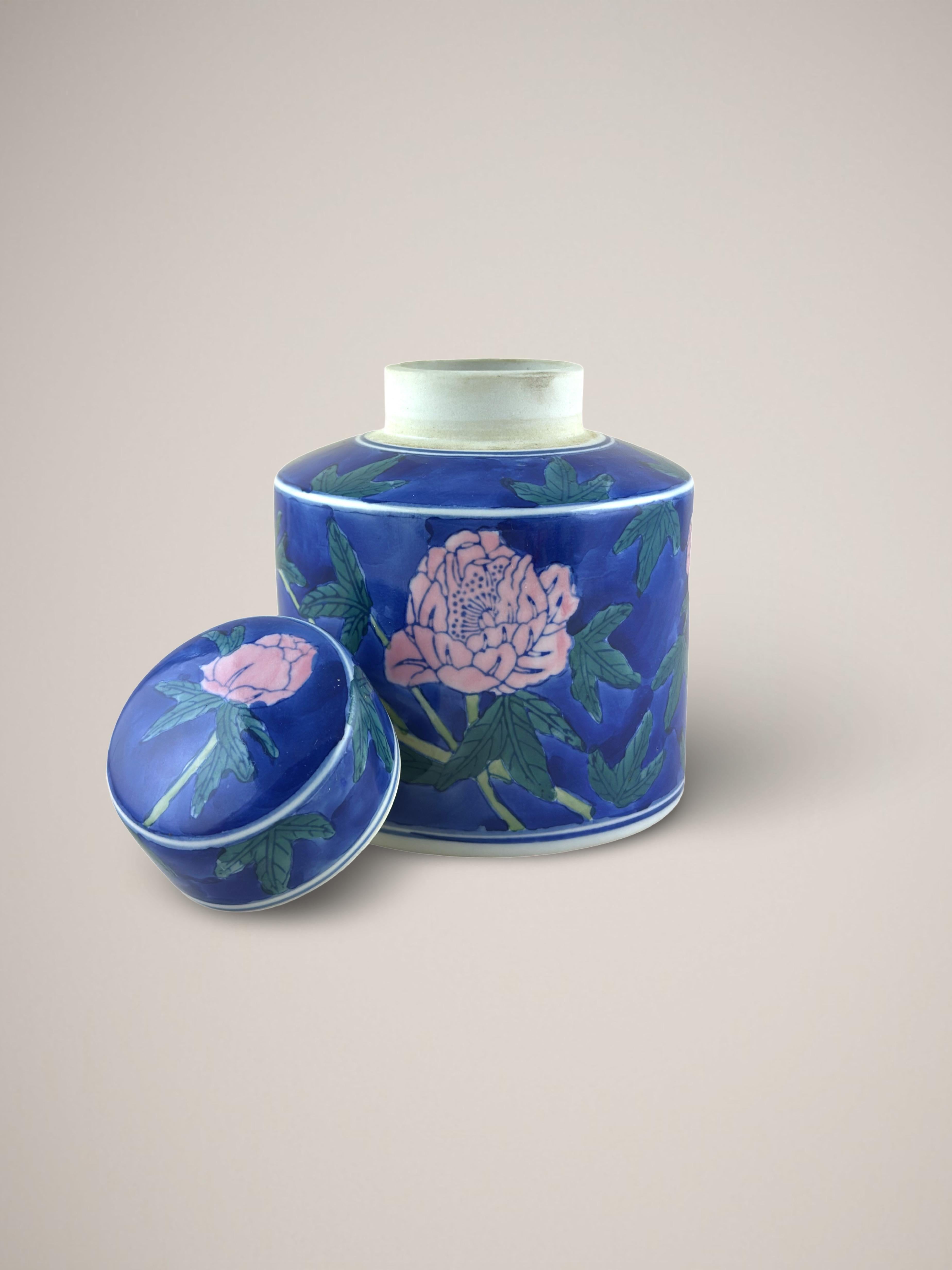 Qing Vintage Chinese 'Famille Rose' Ginger Jar in Blue and Pink 