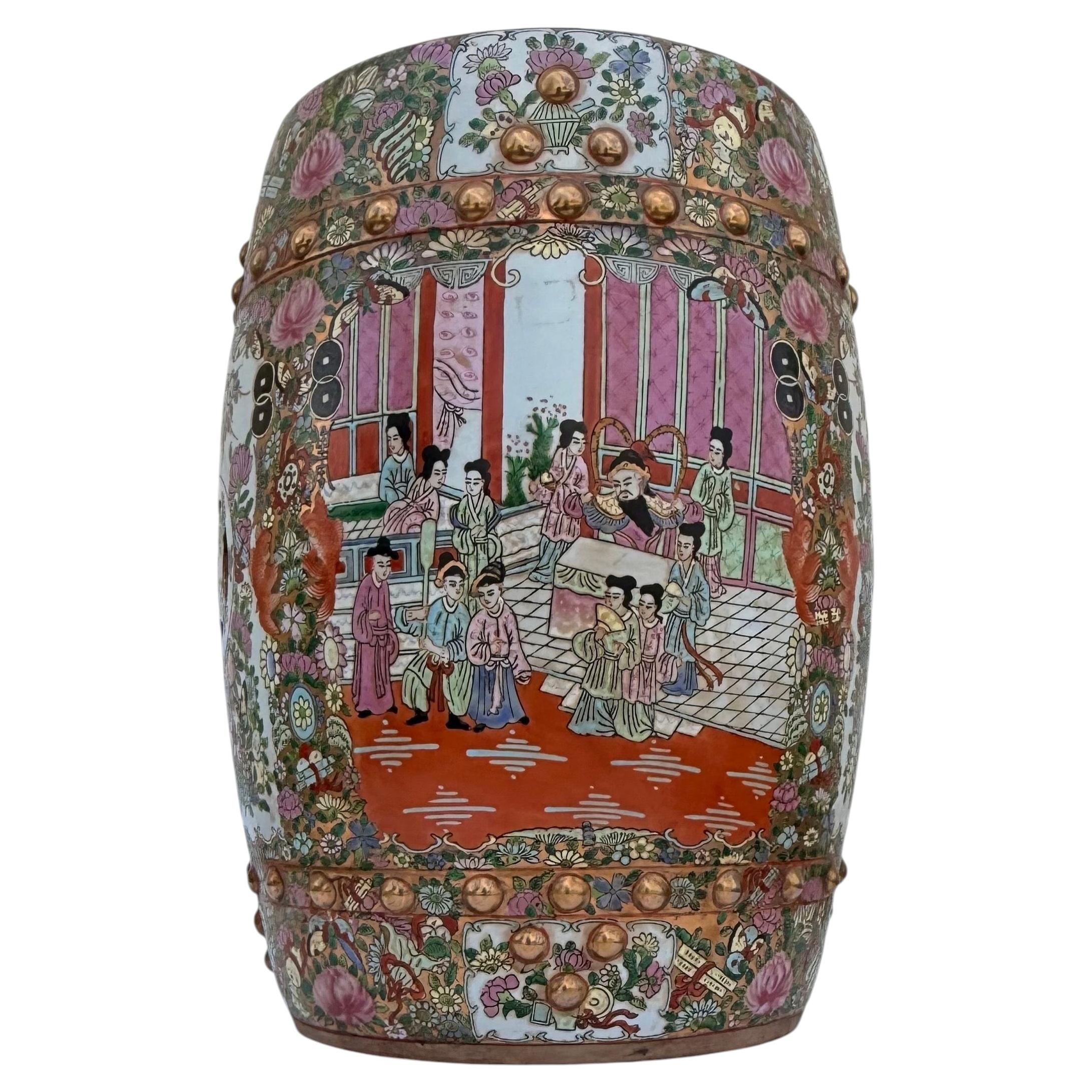 Vintage Chinese Famille Rose Medallion Garden Stool, Porcelain, 1950s