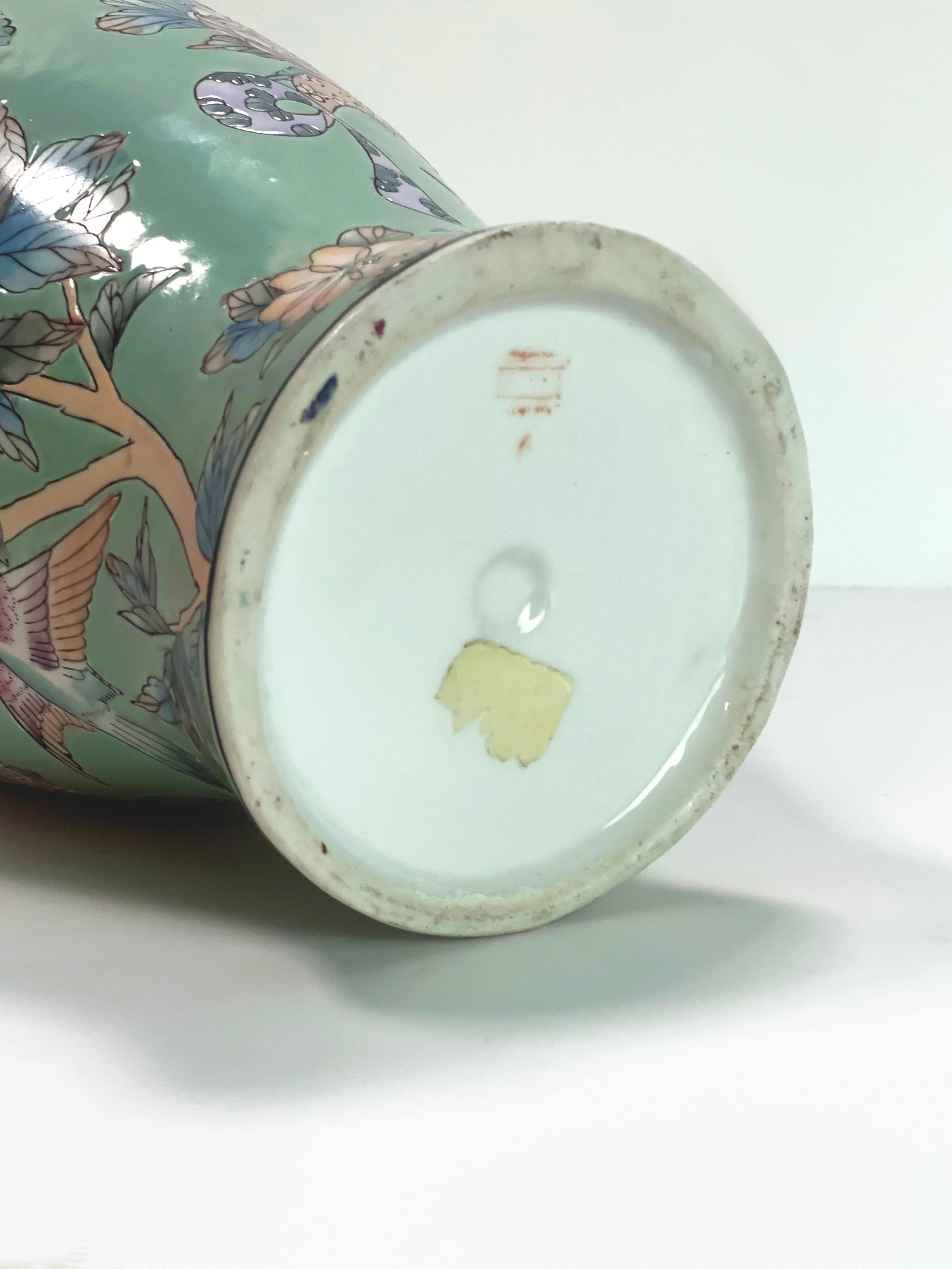 Late 20th Century Vintage Porcelain Baluster Vase, Pastel Toned Famille Rose - Chinoiserie Style