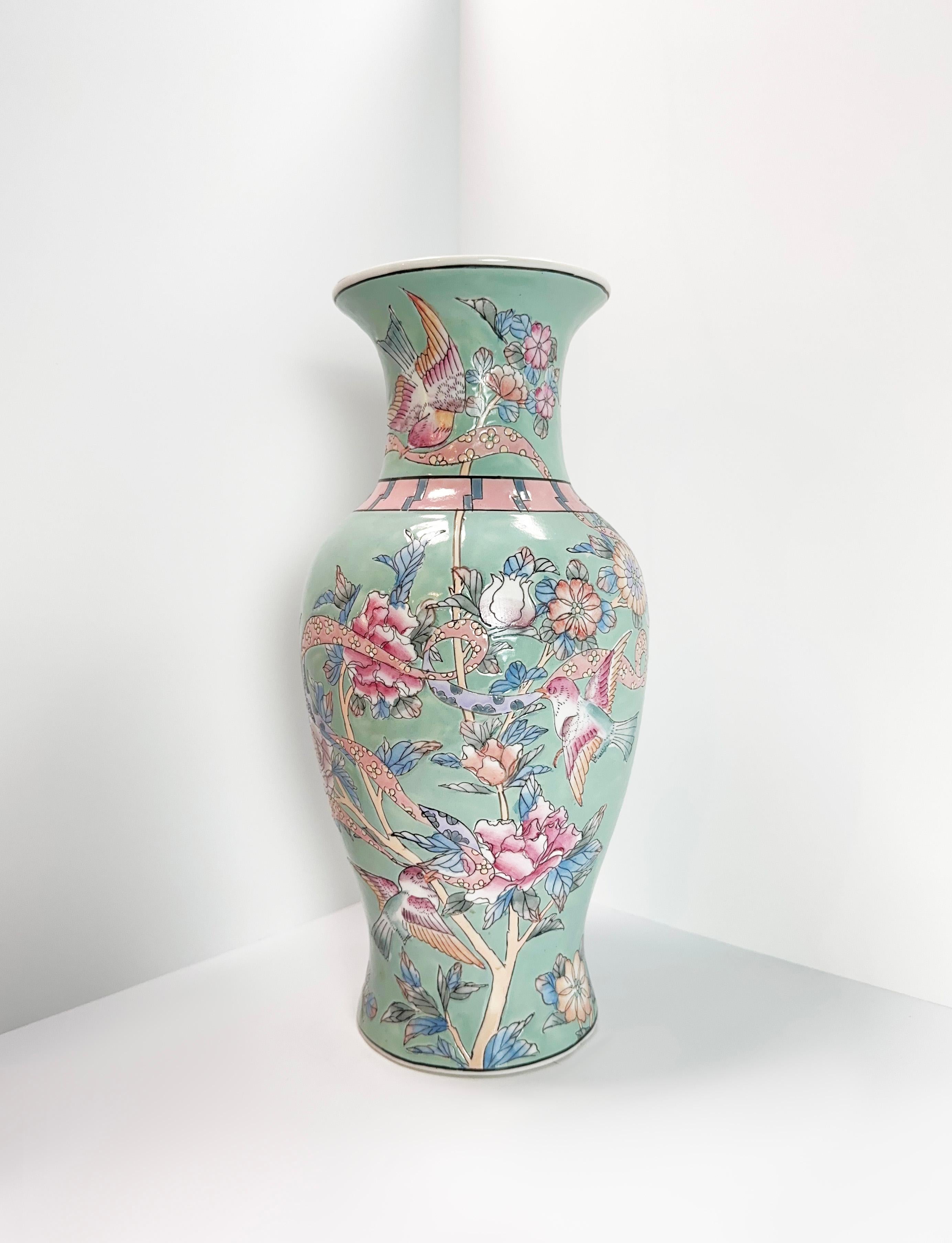 Vintage Porcelain Baluster Vase, Pastel Toned Famille Rose - Chinoiserie Style 1