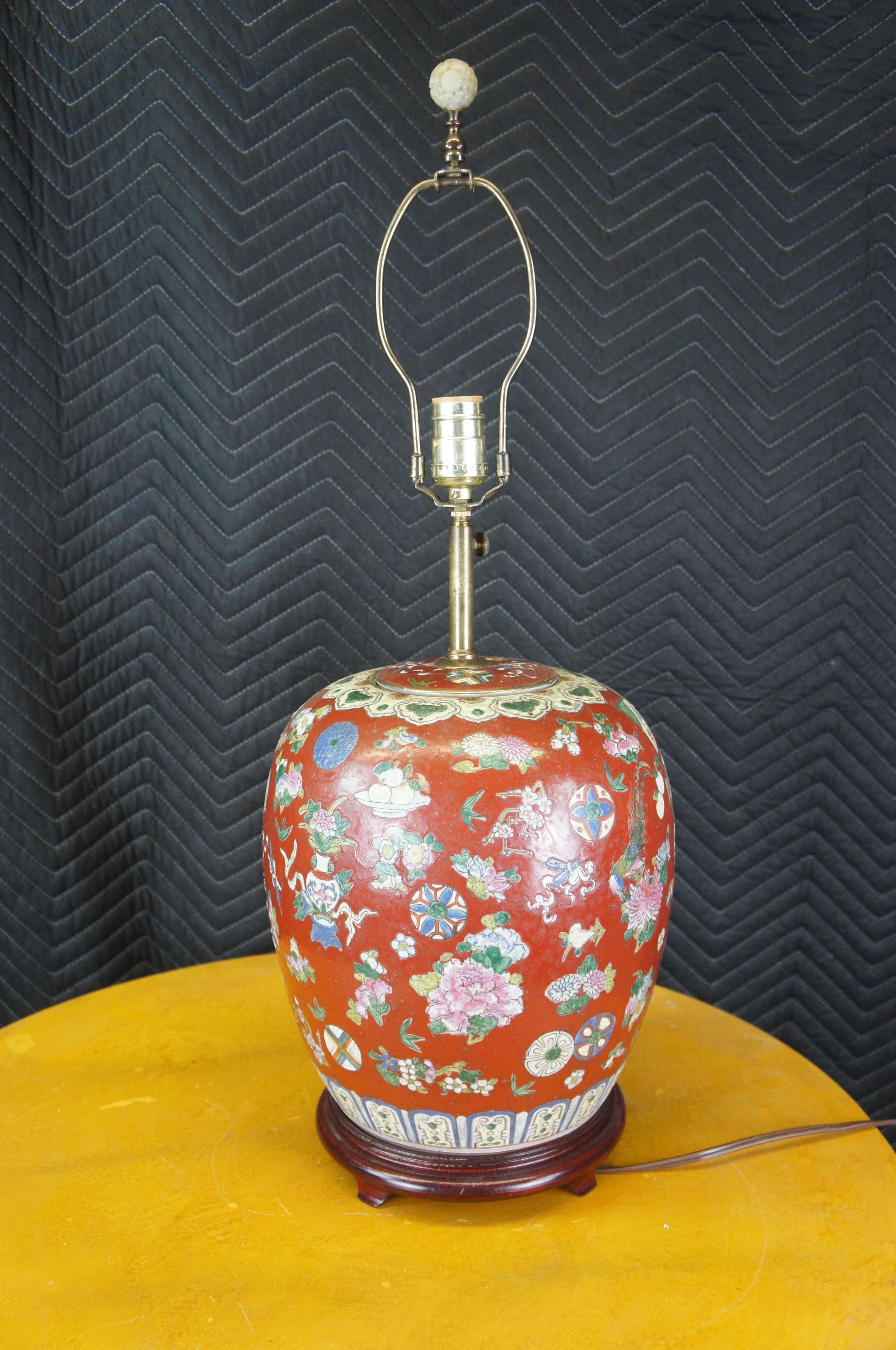 Vintage Chinese Famille Rose Porcelain Melon Vase Ginger Jar Urn Table Lamp For Sale 3