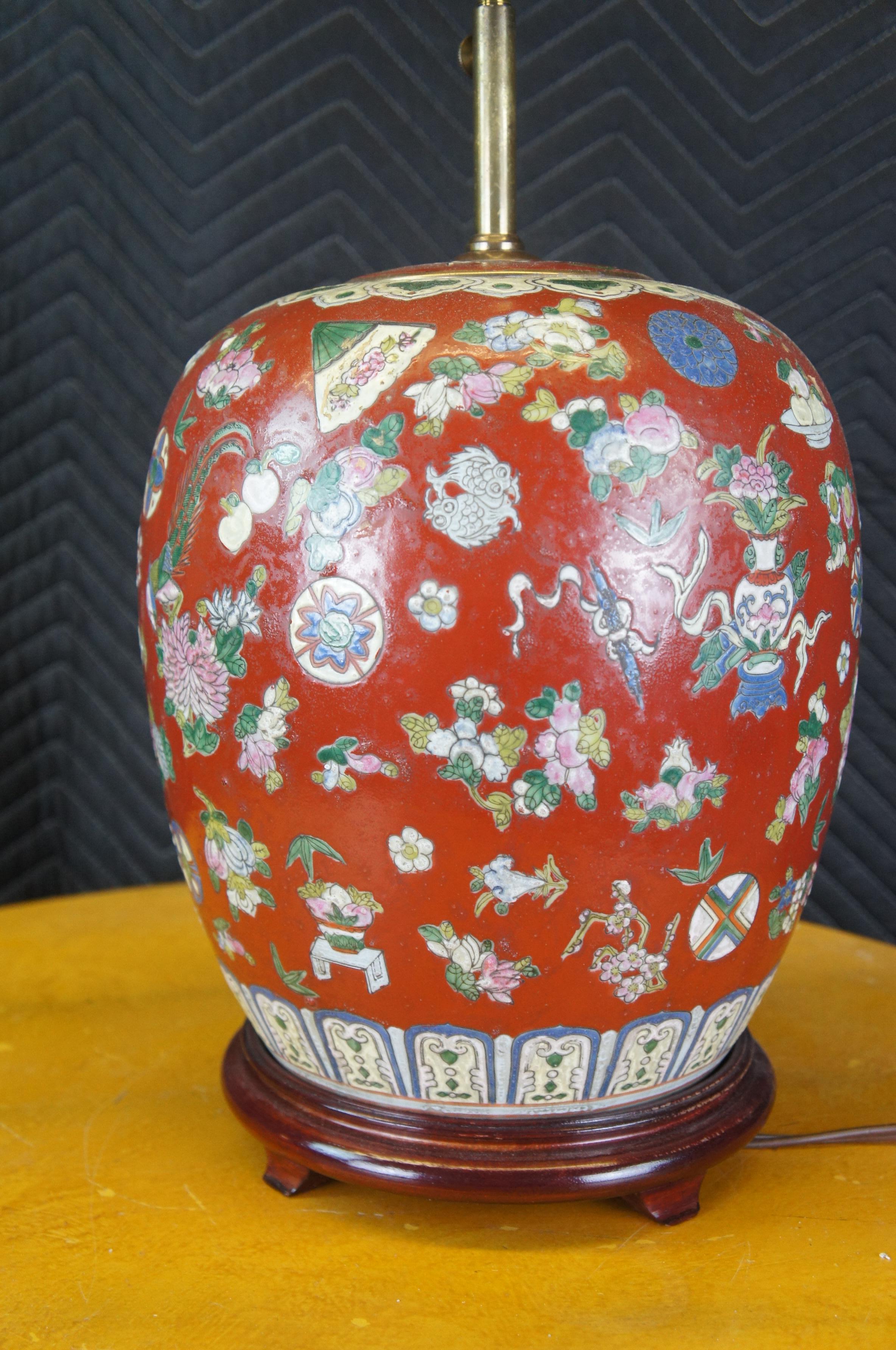 Vintage Chinese Famille Rose Porcelain Melon Vase Ginger Jar Urn Table Lamp For Sale 1