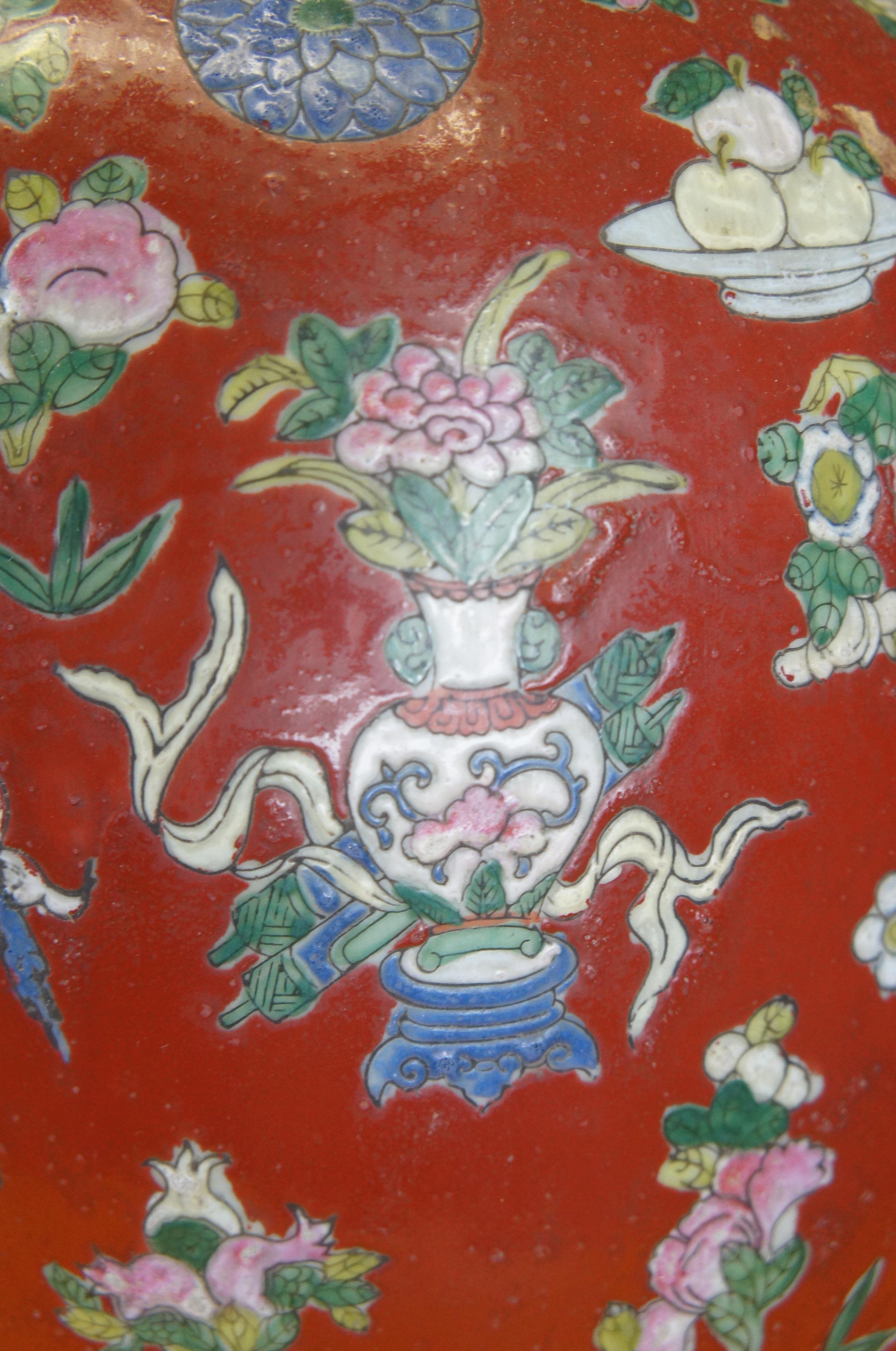 Vintage Chinese Famille Rose Porcelain Melon Vase Ginger Jar Urn Table Lamp For Sale 2